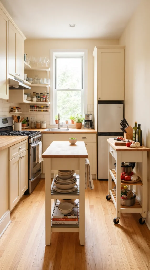 Compact_kitchen_with_rolling_cart_