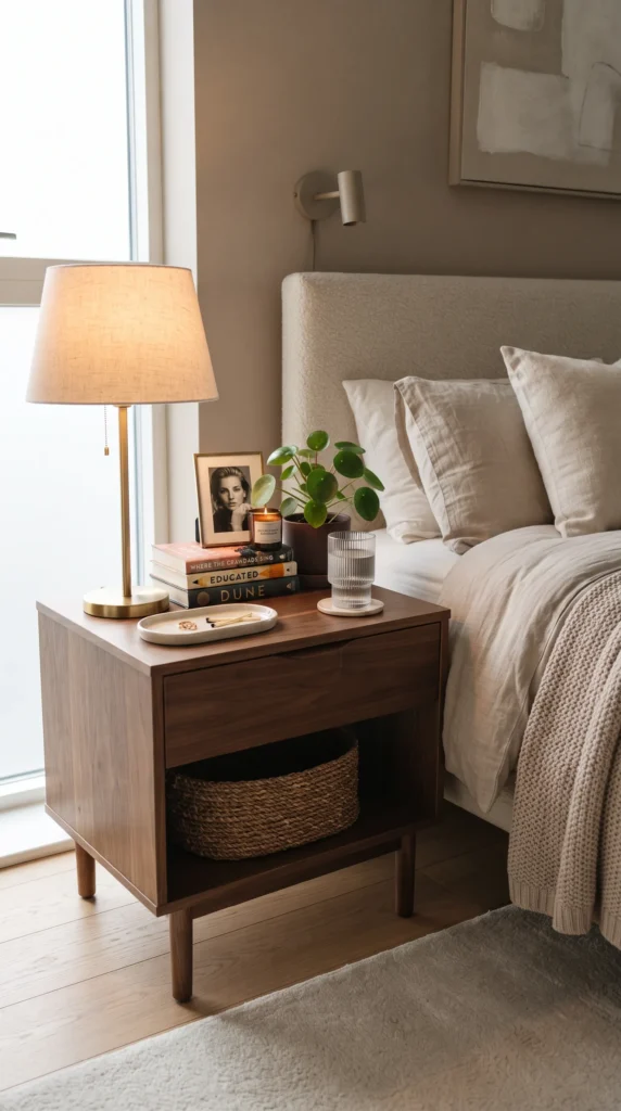 Bedside_table_with_lamp_and_