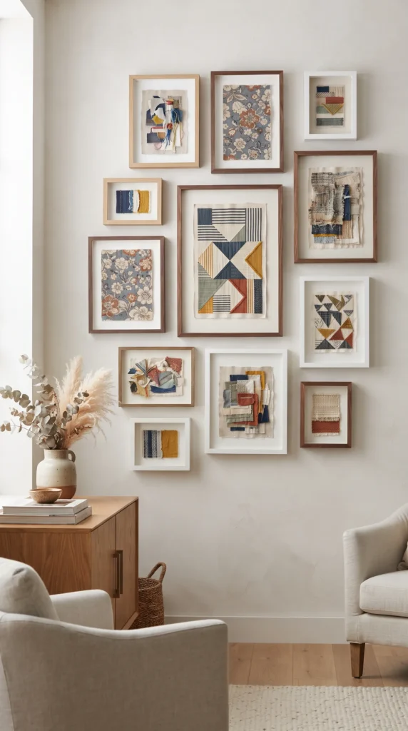 Gallery_wall_featuring_fabric_ar…_