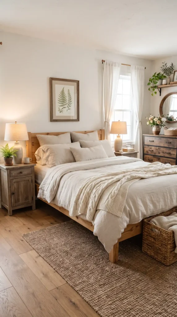 Farmhouse_bedroom_with_wooden_bed_