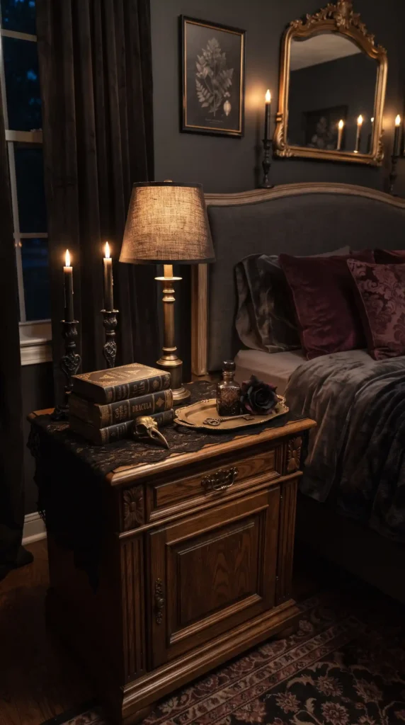 Gothic_Halloween_nightstand_styling_