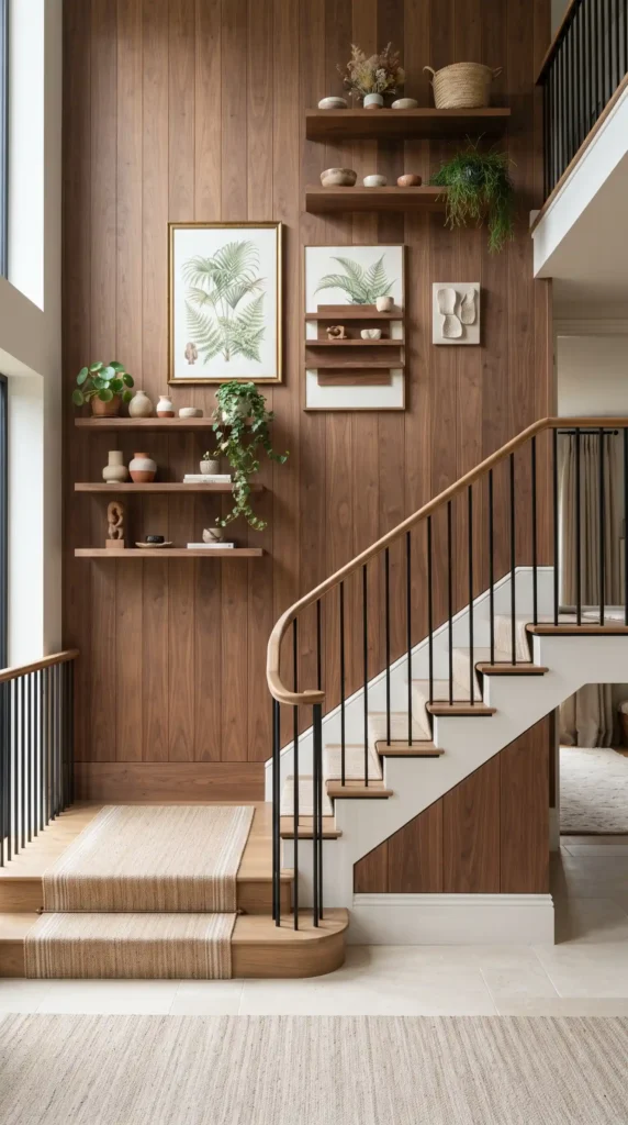 Staircase_wall_with_wooden_shelves