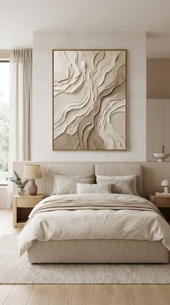 Textured_bedroom_wall_art_display_